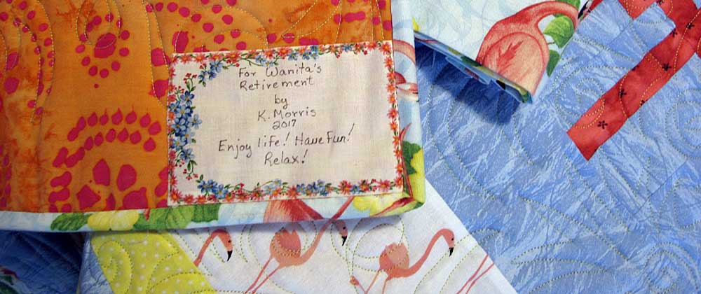 Read more about the article Retirement Quilt for Wanita From Kathie Morris (Nov, 2017)